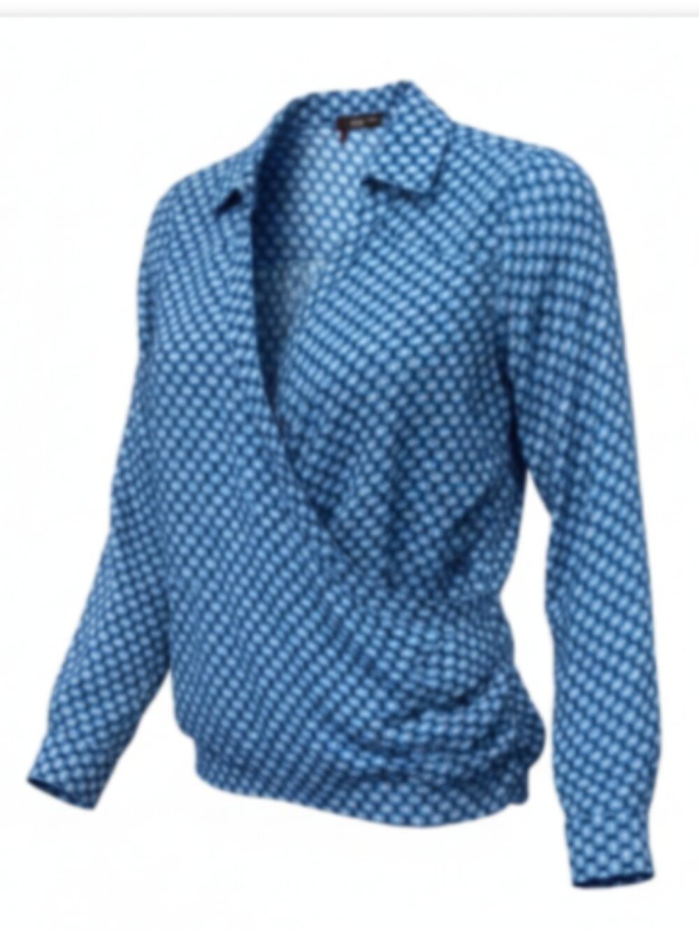 DEX Blouse Women’s XS Blue Polka Dot Crossover Hi-Low Long Sleeve Pullover